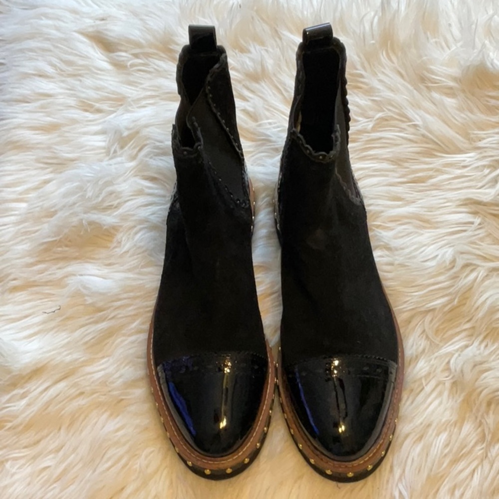 Free People Atlas Studded Chelsea Women’s Black Patent and Suede Bootie 9